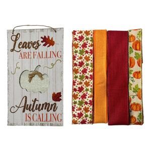 Fall Wreath Kit "Leaves Are Falling Autumn Is Calling" Sign Ribbons Bundle Set